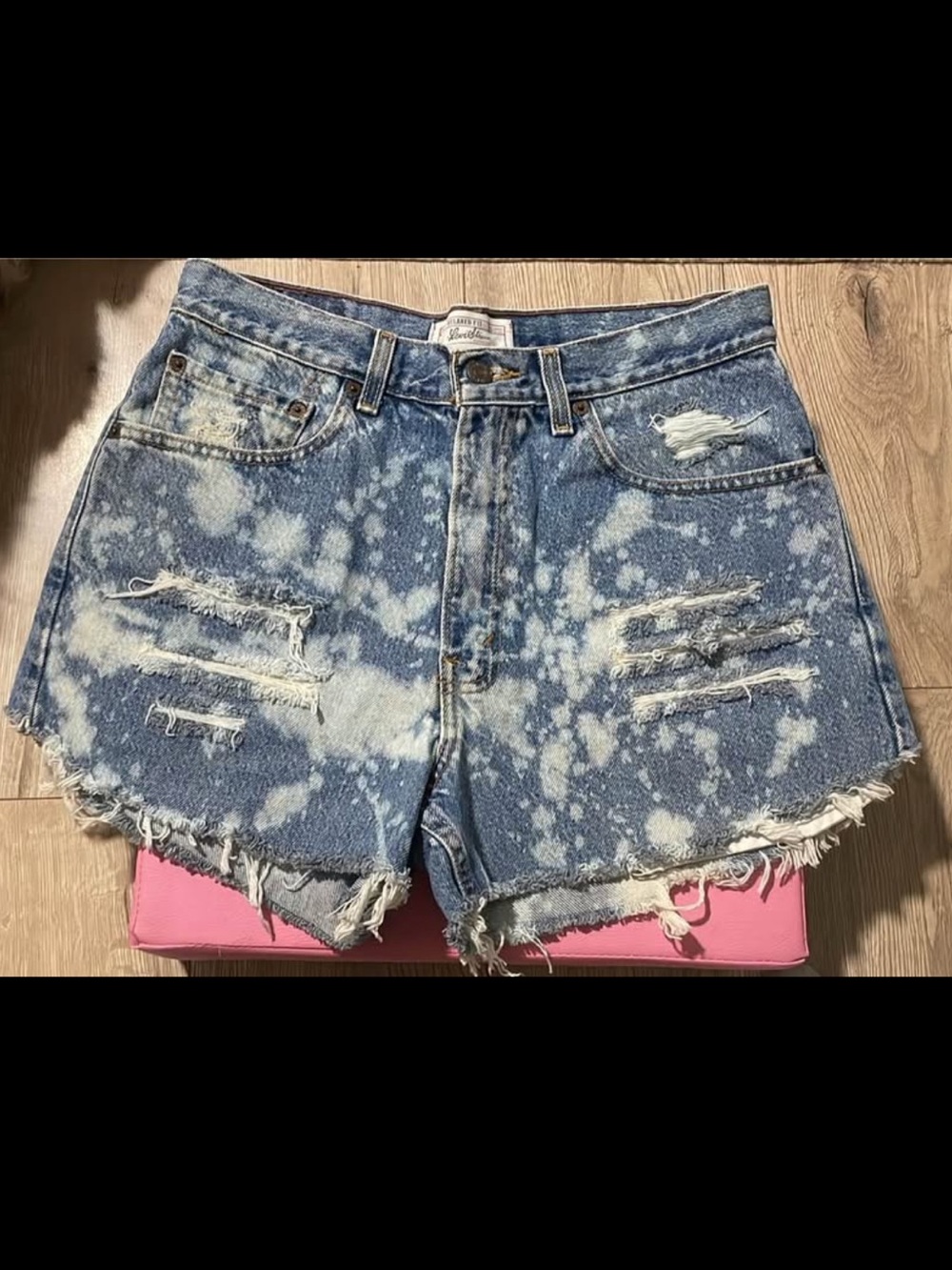 Levi's Bleach-Splatter Distressed Blue Denim Shorts